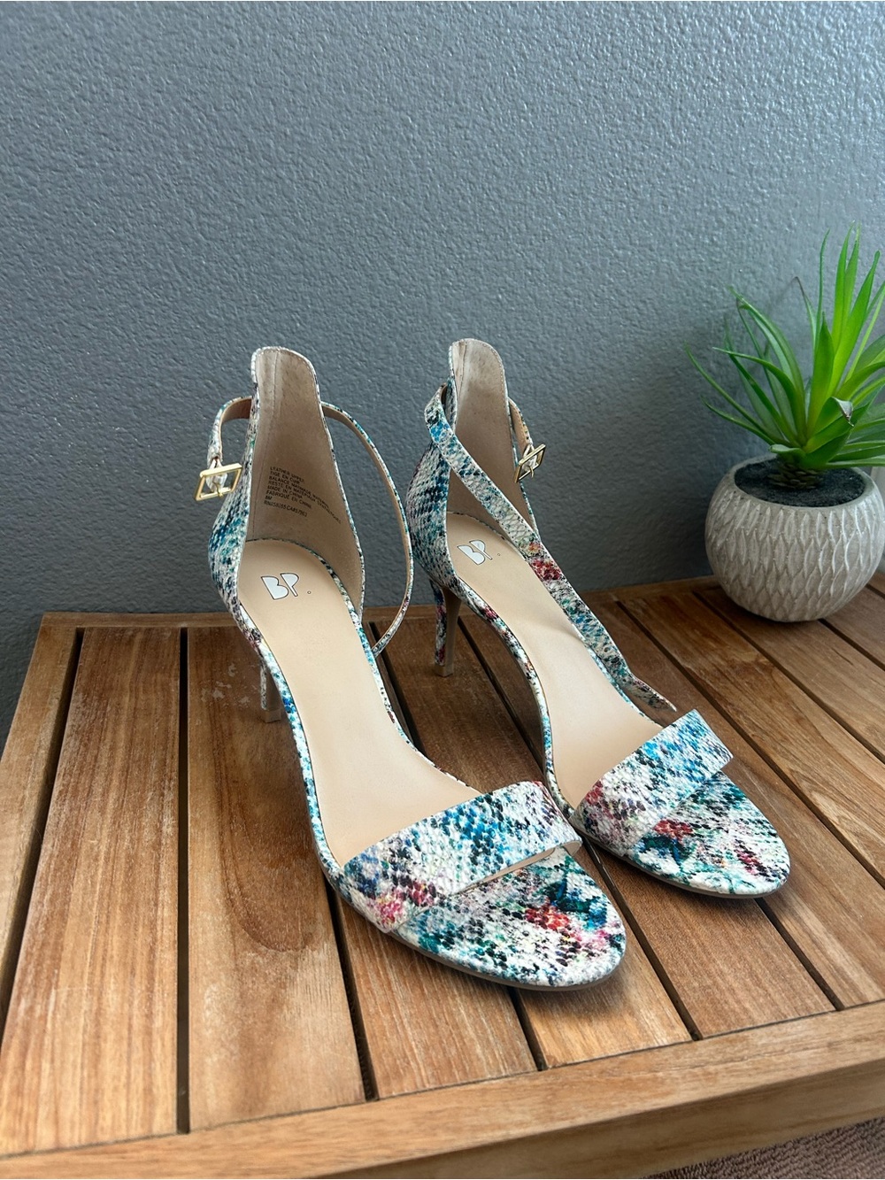 bp Multicolor Blue Floral Ankle-Strap Heels